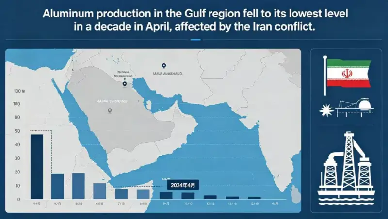 イラン紛争の影響を受け、湾岸地域のアルミニウム生産量は４月、ここ１０年以上で最低水準に落ち込んだ。